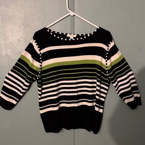 dressbarn Striped Sweater in Black, White, and Green